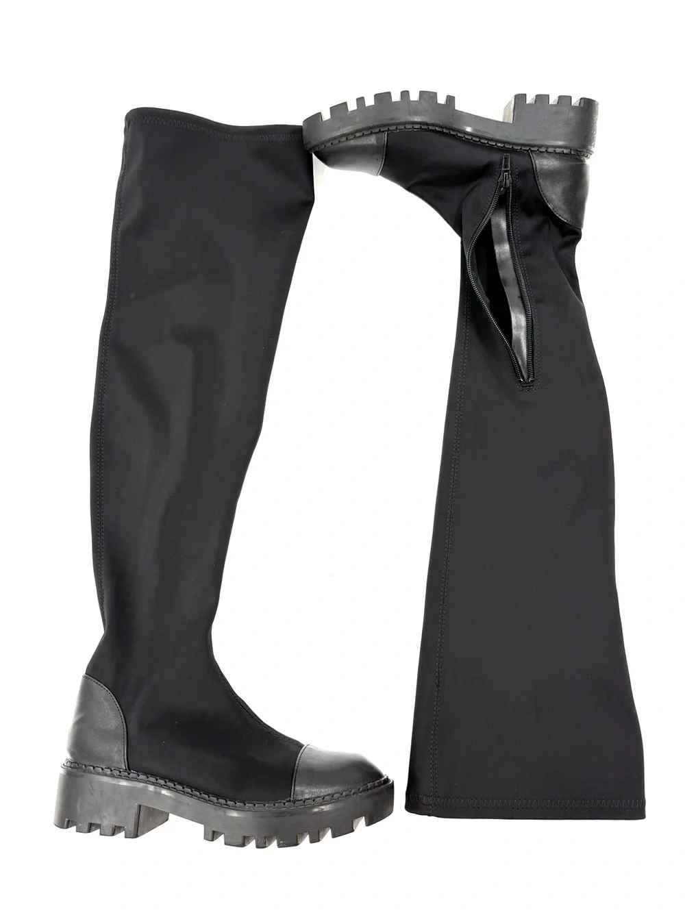 Ovar The Knee Stretchy Boots Slim Fit Combat Boots Round Toe Lycra High Boots